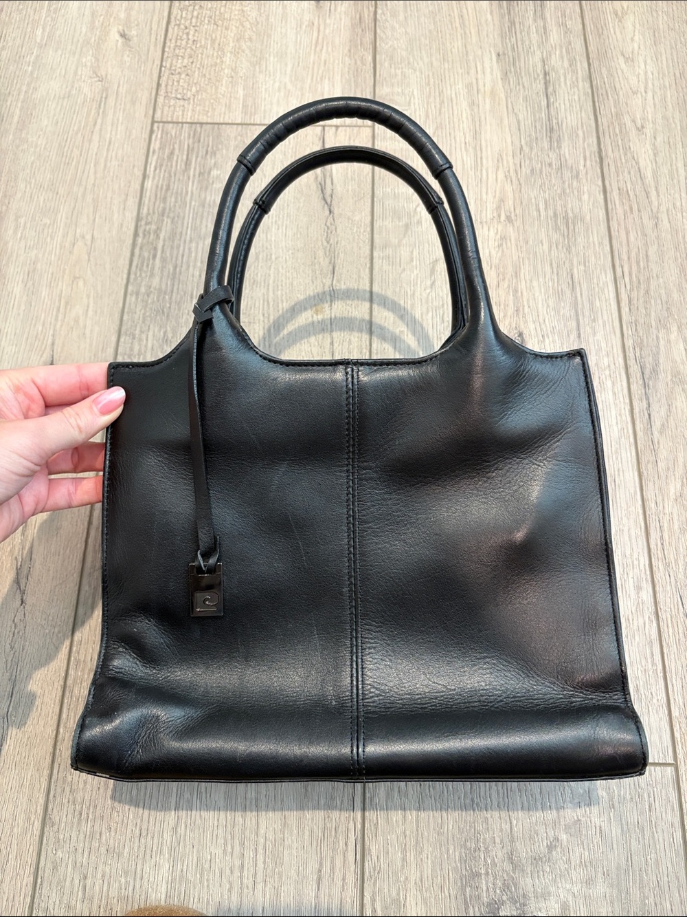 Pierre Cardin Black Leather Top-Handle Tote